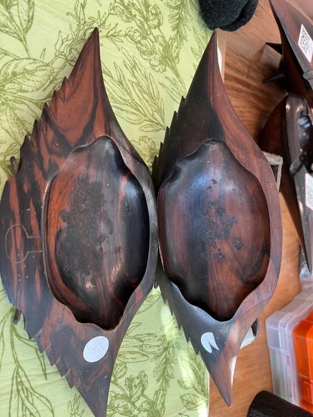 Hand-Carved Wooden Decorative Bowls - Pair